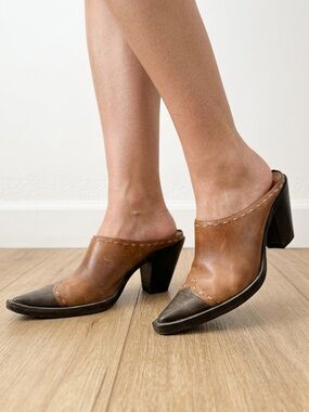 Donald Pliner Cowgirl Western Style Mules / Clogs with Rubber Soles